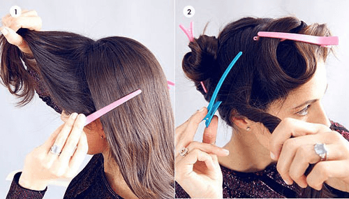 Chia tóc thành 4 phần sử dụng kẹp càng cua để cố định