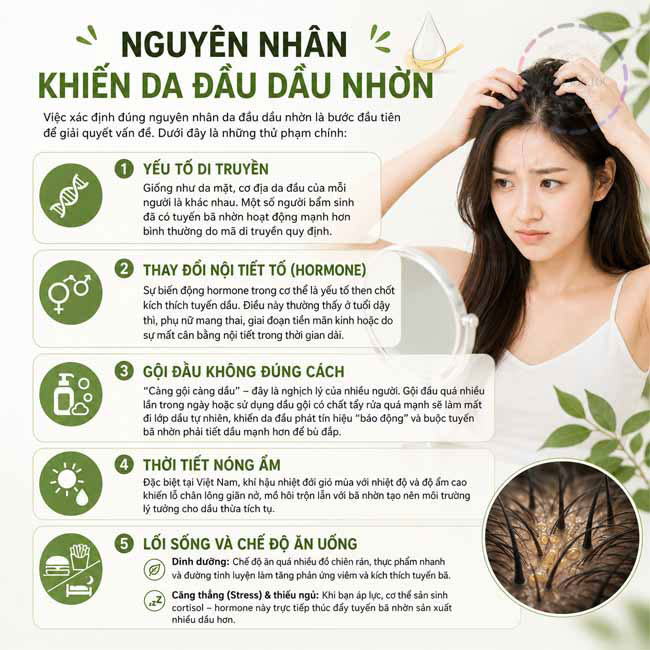 Nguyên nhân khiến da đầu dầu nhờn