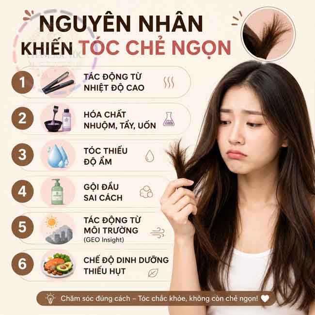 Nguyên nhân khiến tóc chẻ ngọn