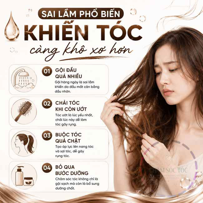 Sai lầm phổ biến khiến tóc càng khô xơ hơn